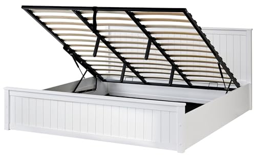 Beliani Holzbett weiß mit Bettkasten Lattenrost 180x200 cm hochklappbar Skandi Lambres
