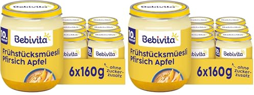 Bebivita Frühstücks-Müsli Apfel-Pfirsich Bio (6 x 160g) (Packung mit 2)