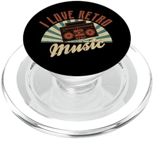 Me Encanta la música Retro Vintage Boombox Sunburst PopSockets PopGrip para MagSafe