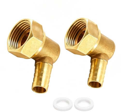 2 boquillas de manguera de latón de 10 mm a rosca interior G de 1/2 pulgadas, conector de manguera de ángulo de 90 grados, acoplamiento reductor para agua, aire, combustible neumático