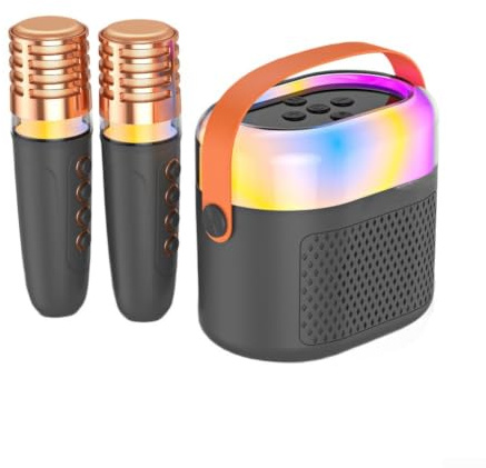 Microfono per karaoke, altoparlante con luci colorate, per feste in casa, microfono wireless per canto, intrattenimento per adulti (nero)