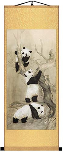 Kinesisk väggkonst, Tryck Canvas Scroll Målningar Stil Kinesisk Kultur Väggkonst Hängande Siden Pandas målning(Style F)
