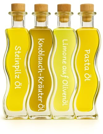 Gourmet Öl Geschenkset – [4x100ml] Feinkost Öle: Steinpilzöl, Knoblauch-Kräuteröl, Pasta Öl & Limonen Olivenöl – Handbeschriftet, Premium Geschenk für Genießer & Hobbyköche