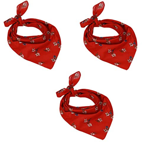 Betz 3er Pack Nickituch Edelweiß Halstuch Bandana Kopftuch Größe ca. 55 x 55 cm 100% Baumwolle Farbe rot