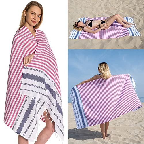 DEMMEX Toalla de Playa 100% de algodón Turco, de Gran tamaño, Secado rápido, repele la Arena, compacta, Fina, Ligera, Toalla de Playa turca Hammam Peshtemal, Hecha en Turquía, prelavada, 180 x 90 cm