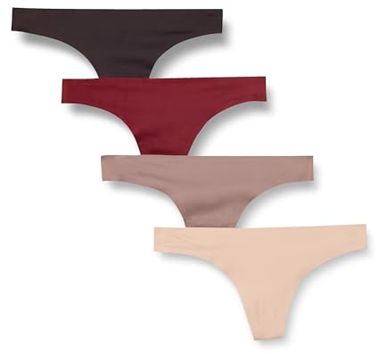 Amazon Essentials Sous-Vêtements pour Femme Respirants sans Couture, String, Stretch Collé Femme, Lot de 4, Beige/Bordeaux/Brun/Taupe, 44