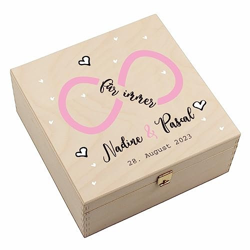 4youDesign Echtes Hufeisen in Holz-Geschenkschachtel Für immer Personalisiert Name & Datum – 2 Hufeisennägel zum befestigen – Hochzeitsgeschenk für Paare – Glücksbringer Brautpaar - 17x17x3,5cm