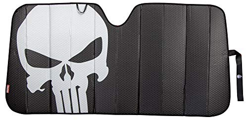 Plasticolor 003899R01 Marvel The Punisher Logo Black Matte Finish Car Truck or SUV Front Windshield Sunshade