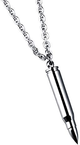 dsanbo Collier en acier inoxydable avec pendentif en forme de cartouche, patrone et boule pour hommes et femmes
