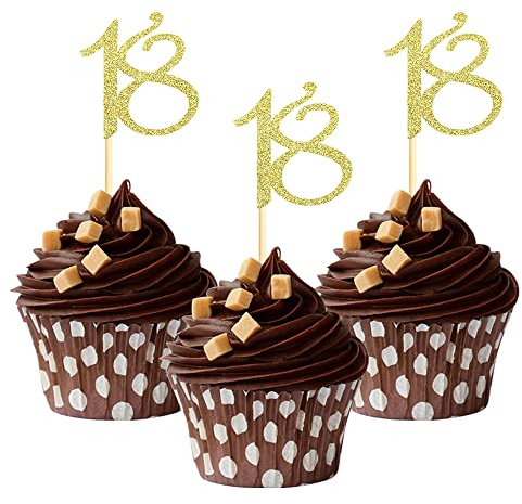 Sumerk 24PCS 18 Cupcake toppers Gold Glitter 18th Birthday Cupcake Picks Anniversary Party Decorations