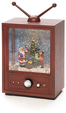 Konstsmide LED Fernseher mit Weihnachtsmann und Kind, wassergefüllt, wählbare Energiefunktion, 8 klassischen Weihnachtsliedern, 1 warm weiße Diode, 4.5V Innentrafo/batteriebetrieben, Innen - 4372-000