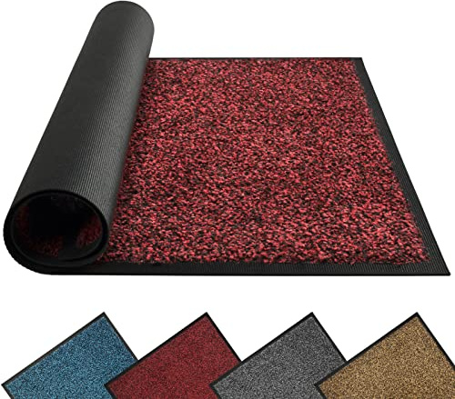 Mibao Outdoor Door Mat, 60 x 90 cm, Black Red, Absorbent Entrance Mat, Indoor and Outdoor, Waterproof and Washable, Indoor Entrance Mat
