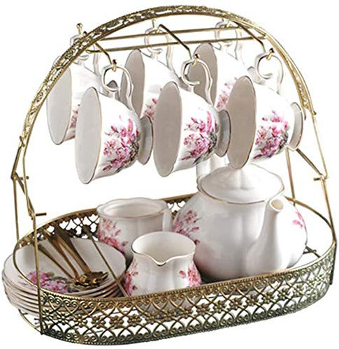 NanXi Teacup Reinigungs Blume, Tee Keramik Dienstleistungen Englisch, Teekanne, Tassen Porzellan mit Metallständer Löffel Sortierte Teeservice Coffee Service