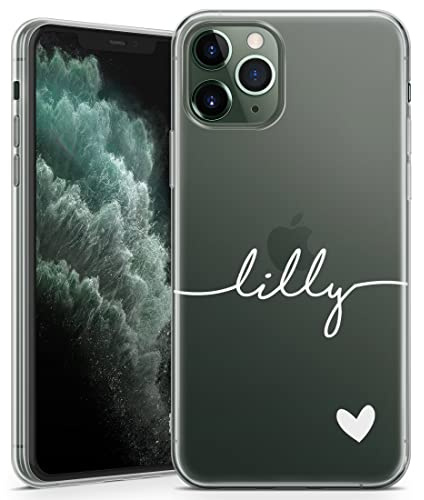 TULLUN Personalisierte Handyhülle für iPhone 12/12 Pro - Klare Soft Gel Benutzerdefinierte Farbe Name & Herz Design Buchstabe Initialen Text Stil - Weiß