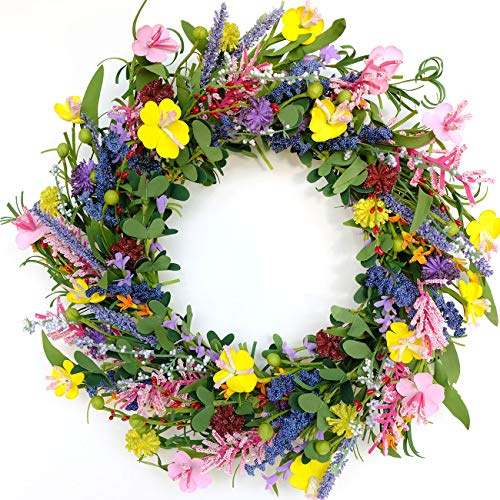 Bibelot 20 Daisy and Lavender Wreaths Colourful Artificial Flower with Berry Wreath Spring Summer Wreath for Front Door Wall Window Wedding Decor