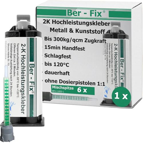 Ber-Fix 2K Hochleistungskleber EXPRESS 3 Min 2K Kleber Kunststoff 2K Metallkleber Extra Stark 50g für Kartuschenpresse + 5 Spitzen