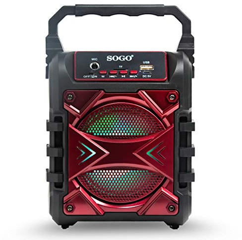 SOGO Altavoz Bluetooth Portátil con Luces LED - Mini Altavoz Potente con Karaoke Digital y Reproducción MP3 Desde USB, SD y MicroSD - Altavoz Bluetooth Pequeño Recargable para Música