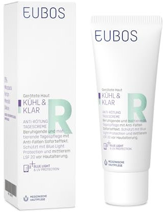 EUBOS KÜHL & KLAR ANTI-RÖTUNG | Tagescreme | Beruhigende und mattierende Tagespflege für gerötete Haut | LSF 20 | Schützt vor blauem Bildschirmlicht | Von Dermatologen empfohlen | 40ml
