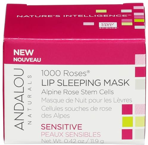 Andalou Naturals Mask 1000 ROSES, Overnight Sleeping Mask for Dry, Chapped Lips, Plumping, Hydrating & Soothing Balm with Alpine Rose Stem Cells, Vegan & Cruelty-Free, 0.42 O