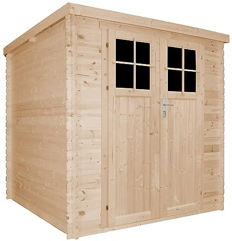 TIMBELA M309F+M309G Casetta da Giardino in Legno per Esterni CON PAVIMENTO TRATTATO - A200x204x204 cm/3.53 m2 - con porta con serratura di alta qualità - Piccola Casetta in Legno, Rimessa Attrezzi