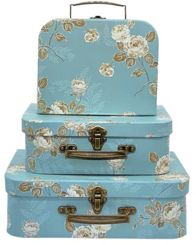 Amedoo Pappkoffer, verschachtelte Aufbewahrungs-Geschenkboxen für Heimdekoration, Geburtstag, Hochzeit, Ostern, Kinderzimmer, Weihnachten oder Neujahr, Dekoration (säureblaue Blumen)