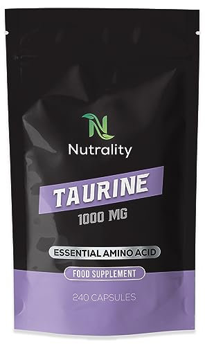 Nutrality Taurine Supplement 1000mg | Potent Energy & Endurance Support | Nutritional Amino Acid Supplements for Heart Health, Cognitive Function & Improved Sleep | Vegan | 240 Capsules