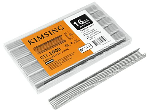 KIMSING 16 Gauge 304 Edelstahl Hog Ring Heftklammern, 12,5 mm Krone, 1000 Stück/Packung, Drahtzaunklammern für Drahtkäfige, Zäune, Befestigung