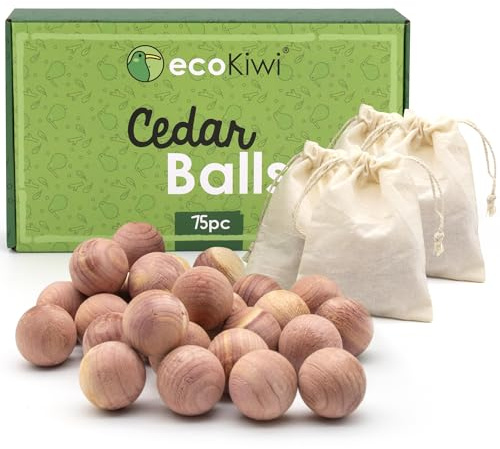 ecoKiwi Anti Mites Textiles en Boules de Cèdre Naturelles 75 Boules - Antimites Vêtements Puissant Sans Produits Chimiques - Répulsifs à Mites de Vêtements pour Placards Tiroirs & Protection Durable