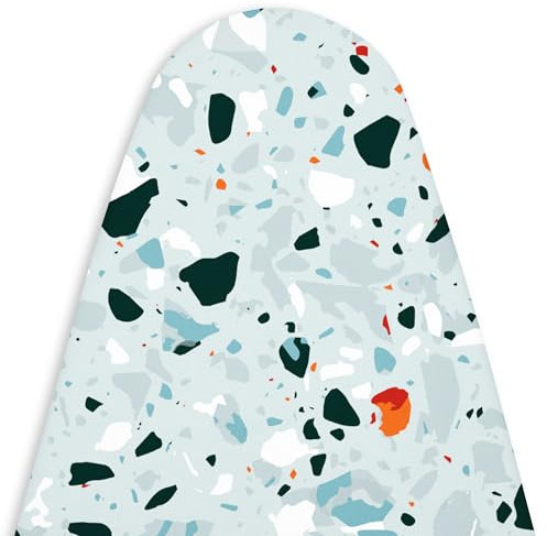 Encasa XO Bügelbrettbezug 'Luxury Line' mit extra Dicker Polsterung (passend für Standardbretter der Größe Large von 125x39 cm) Terrazzo Mint - Ersatz für Haus & Hotel