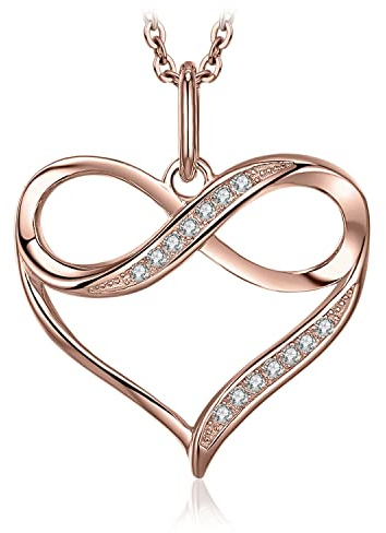JewelryPalace Kedja Love Heart Infinity-Hänge Med Zirkonia-Sten Roséguld 45cm, Kedjor Silverhalsband Damer Silver 925 Halsband Damer, Kedjor Infinity Flickor,Smycken För Kvinnor Alla Hjärtans Dag