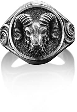 Handgefertigter Widder Widder Sterling Silber Herren Siegelring, Sternzeichen Boho 925 Silber Mann Ring, Tier Majestätischer Widder Silber Mann Schmuck, Ring Für Herren