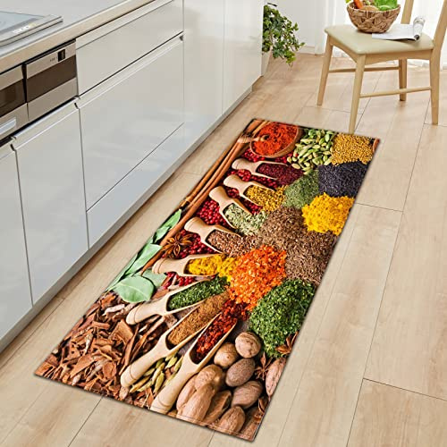TFLABS Küchenläufer Gewürze & Löffel Rutschfester,wasserdichter,abwaschbarer Küchenteppich,Teppich Läufer Küchenmatte für,Flur,Schlafzimmer,Badezimmer 50 x 160cm