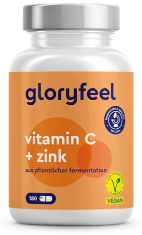 Vitamin C Hochdosiert 1000mg + Zink 20mg - 180 Kapseln - Pflanzlich fermentiert & gepuffert (pH-neutral, säurefrei, magenschonend) - Laborgeprüft, vegan ohne Zusätze hergestellt