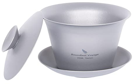 iBasingo 200ml Titan Gaiwan Kung Fu Teetasse & Untertasse mit Deckel Chinesische Traditionelle Gaiwan Doppelwandige Langlebige Teeschale mit Deckel Leichtes Outdoor Camping Tragbare Terrine Ti3123D