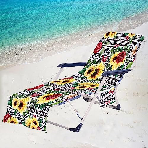 Surwin Leopardenmuster Schonbezug Für Gartenliege Strandliegenauflage Frottee Liegenauflage Stuhl Strandtuch Sun Lounger Bezug mit Tasche Sporthandtuch Garten Schwimmen (75x210cm,Blumen)