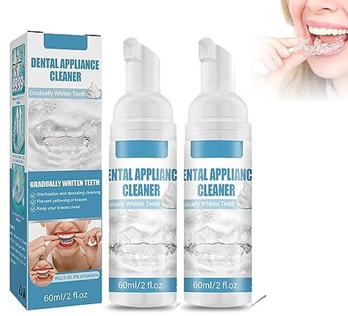 Goniome Detergente in schiuma per apparecchi dentali da 60 ml, per rimuovere le macchie dei denti, sbiancare i denti e combattere l'alito cattivo, smacchiatore e cura profonda (2 pezzi)