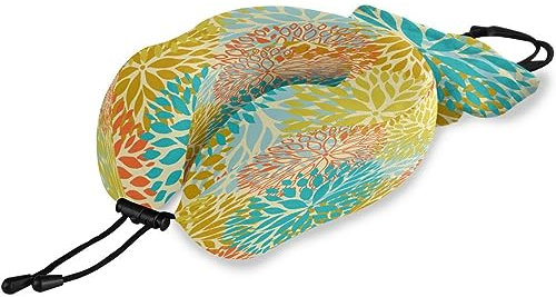 HMZXZ Reisekissen Orange Blaue Blume Chrysantheme, Memory Foam Nackenkissen Stützkissen,Weich Nackenstützkissen für Camping,Schlafrestkissen,Auto,Flugzeug