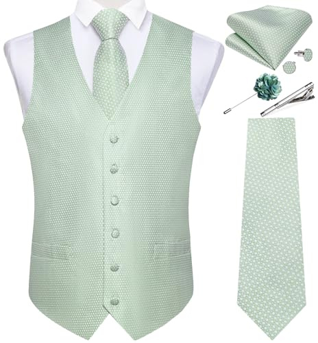DiBanGu Men's Paisley Waistcoat and Necktie Pocket Square Cufflink Vest Suit Set for Tuxedo