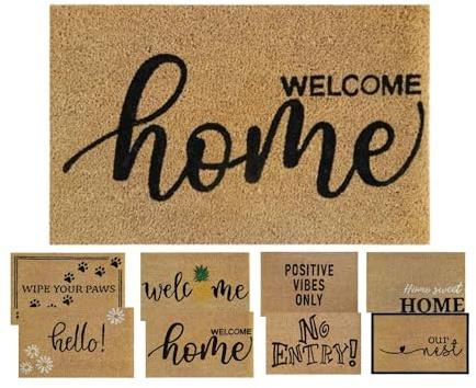 MYPURECORE Coir Door Mat (60x40cm) - Non-Slip & Absorbent, Indoor/Outdoor, Eco-Friendly - Ideal as Front Door, Entrance, Floor, Welcome Mat - Large Size, Dirt Trapper, Washable (WELCOME HOME)