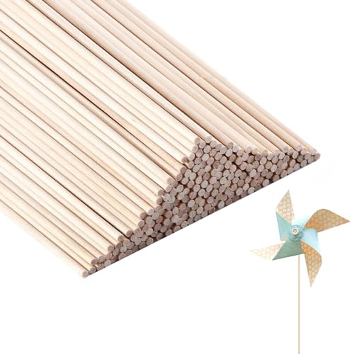 FAAING 200 Stück 3mm x 30cm Holzstäbe zum Basteln, rund Holz Bastelstäbe Rundstab Holzdübelstangen, Unbehandelte Holzstab Dübelstangen für Heimwerker Holzarbeiten Modellbau Dekoration DIY Handwerk