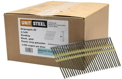 UnitSteel 21° Rundkopf Streifennägel - 3,1X90mm, 3.000 stück, Blank/glatt