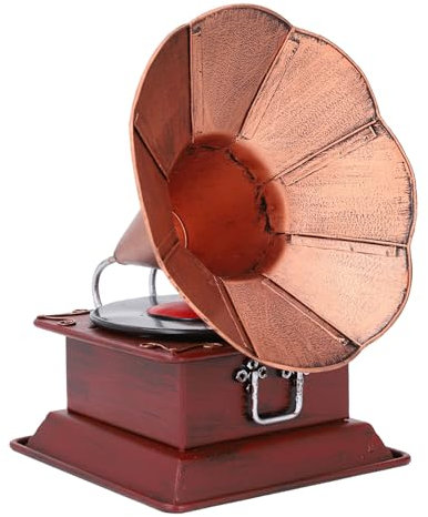 Garsent Vintage-Phonograph-Ornament, Eisen, Exquisite Verarbeitung, Antikes Grammophon-Modell, Dekor, Retro-Plattenspieler-Modell Im Klassischen Stil für Zuhause, Tisch, Schreibtisch