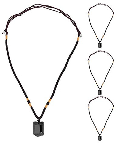 Collar con Colgante de Turmalina Negra - Piedra Curativa con Cadenas Ajustables - Juego de 4