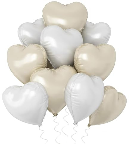Herz Folienballon Weiß Creme, 10 Stück 18 Zoll Beige Herz Folien Luftballons Heliumfolie Herzförmige Ballons für Geburtstag Babyparty Hochzeit Verlobung Valentinstag Dekorationen