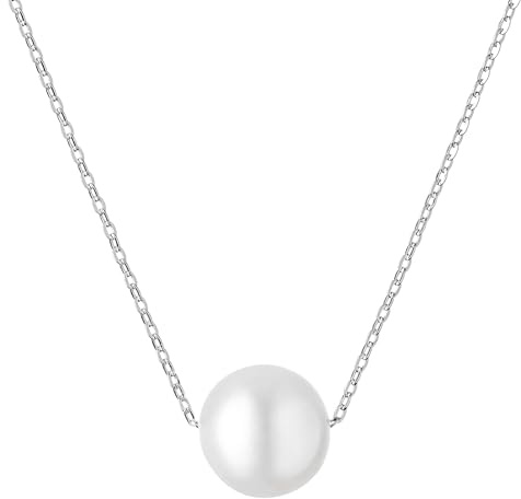 Gaura Silberkette Damen – Süßwasserperle weiß rund 8–9 mm • 41–45 cm variabel • Rhodiniertes 925 Sterling Silber • Eleganter Damenschmuck & Geschenk