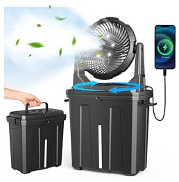 Ausic Ventilador de nebulización portátil oscilante de 10 pulgadas y 9 L mejorado con luz, [máximo 55 horas] Ventilador de carrito de golf para patios exteriores, ventilador de refrigeración de agua
