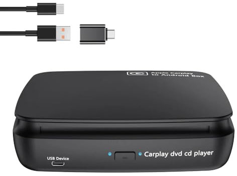 Koolenry Reproductor de CD y DVD para Coche Reproductor de CD Portátil Reproductor de Música Carplay AI Box para Adaptador CarPlay con Cable A Inalámbrico y Android Auto