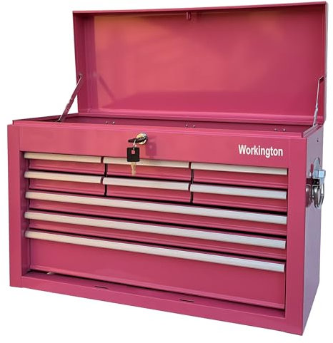 Workington Portable Metal Tool Chest with 9 Drawers, 24 9-Drawer Tool Chest Cabinet with Ball Bearing Drawer Slides, Steel Tool Storage Box Organizer 4006 Purple
