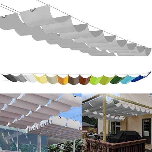 Einziehbares Sonnensegel, nach Maß Pergola Markise Verstellbar Schattenabdeckung 95% UV-Schutz & reißfest Inkl. Montageseilen für Terrasse/Pergola 1x2m Hellgrau