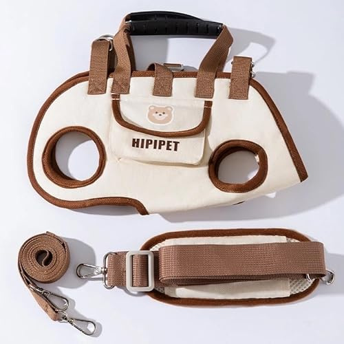 HIPIPET Dog Carrier Backpack, Portable Pet Shoulder Bag with Leash, for Small Dogs 1.8-8.2 kg, Beige (Brown, S)